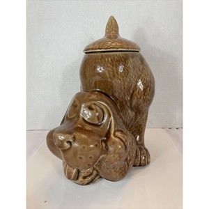 Vintage 1980s McCoy Pottery HOUND DOG Ceramic Cookie Jar Plain Face Brown #0272